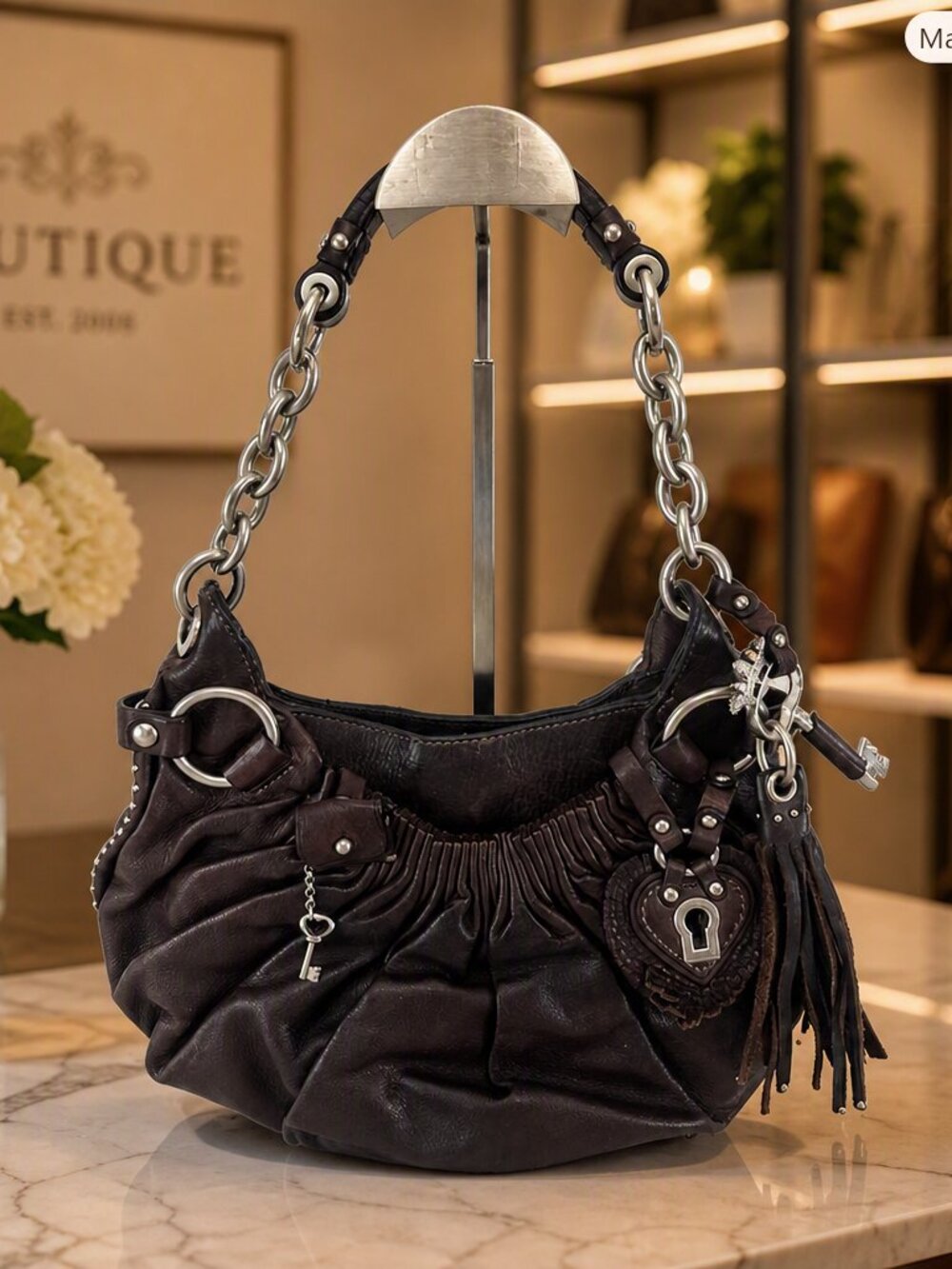 Juicy Couture Y2K Daydreamer Chocolate Brown Leather Shoulder Bag RARE
